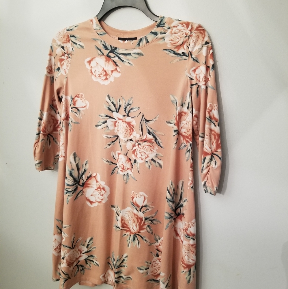 Peachy pink floral mini dress